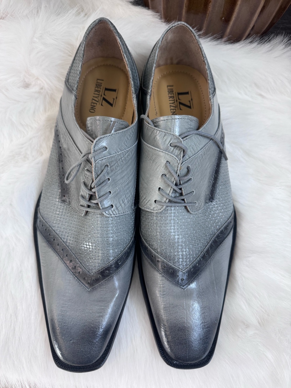 liberty Metallic Silver Textured Men’s Dress Oxfords